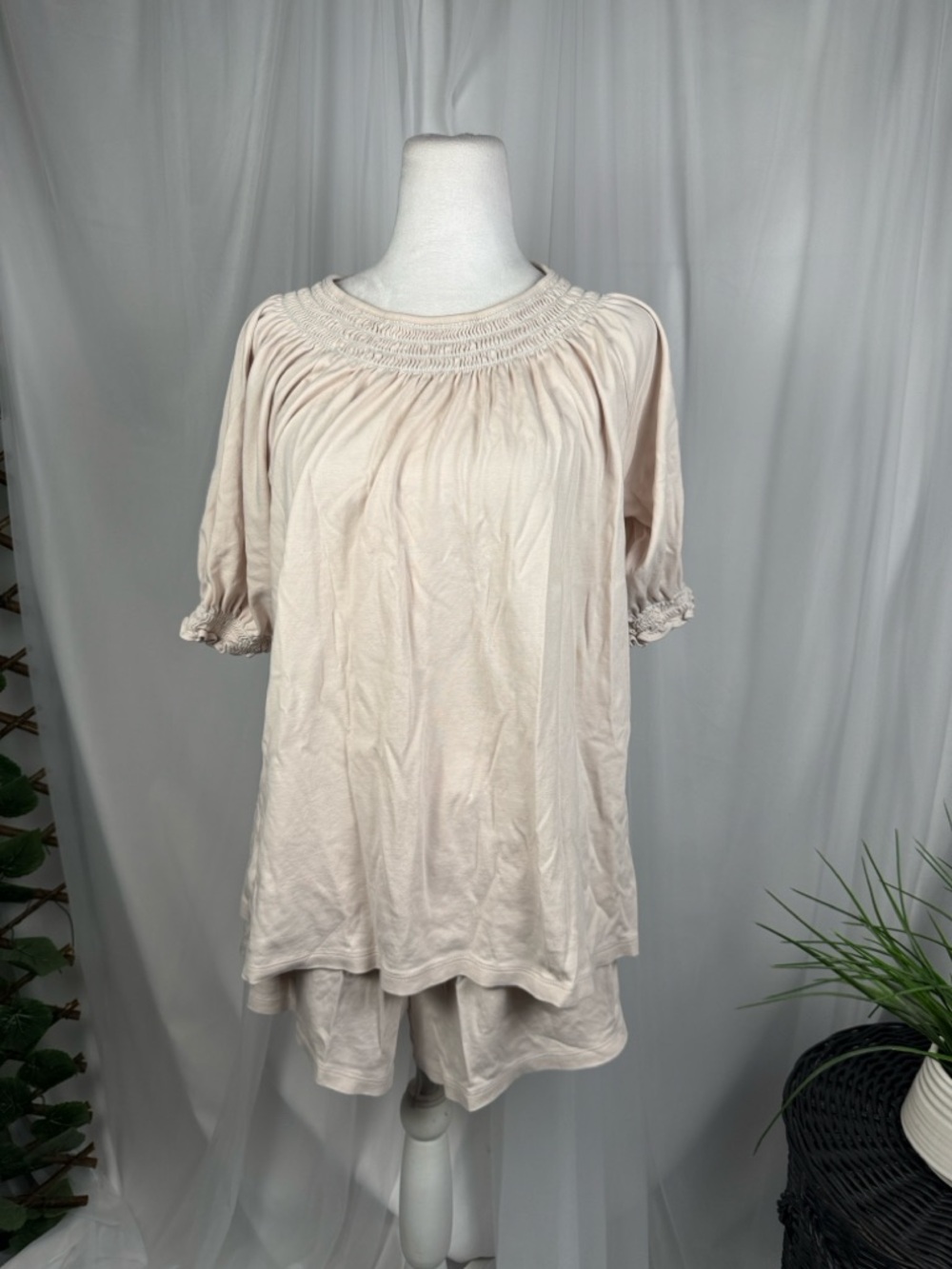 Rails Cream Smocked Yoke Short Sleeve Top